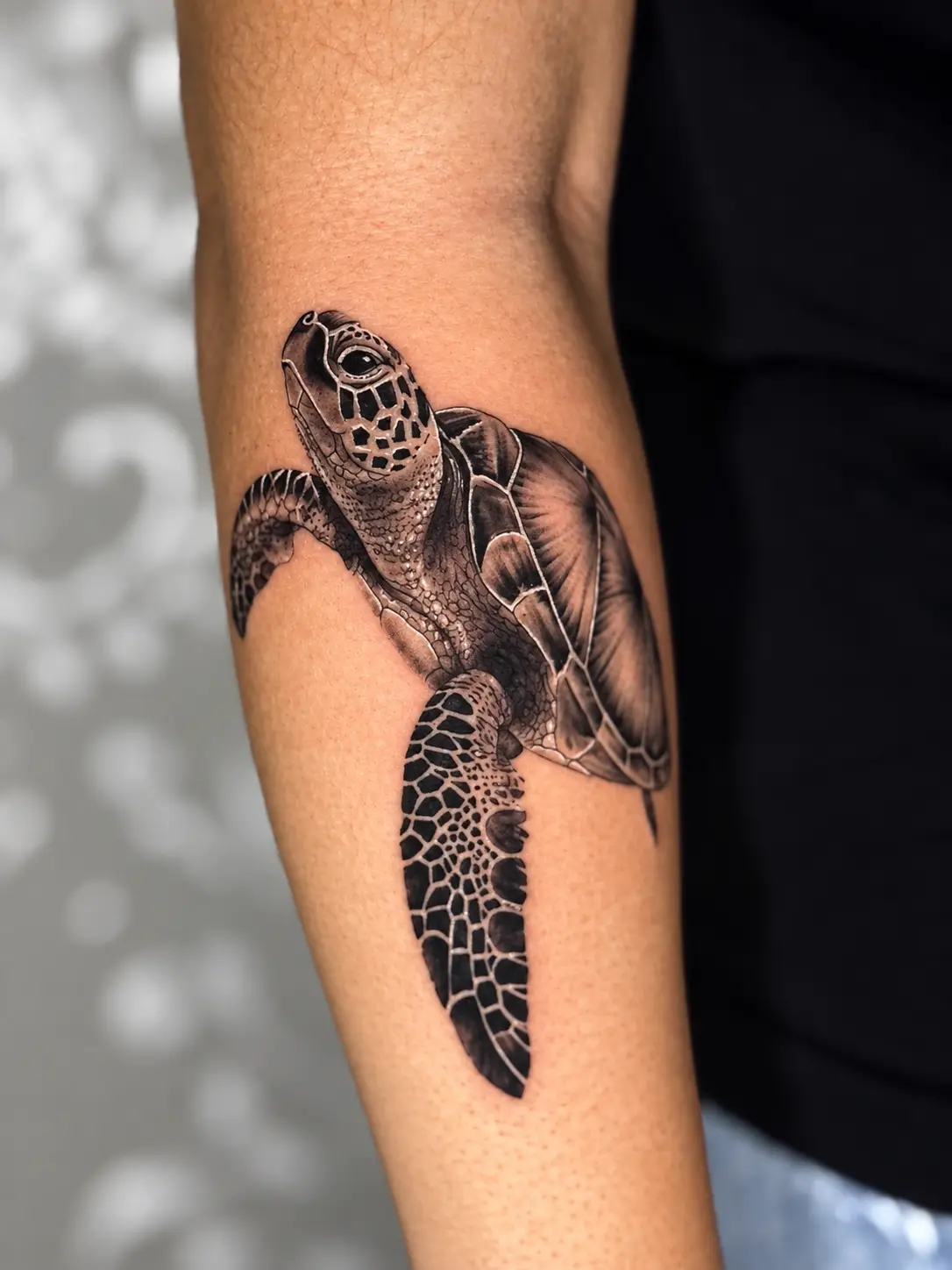 Tatuagem micro-realista de tartaruga por Cascio