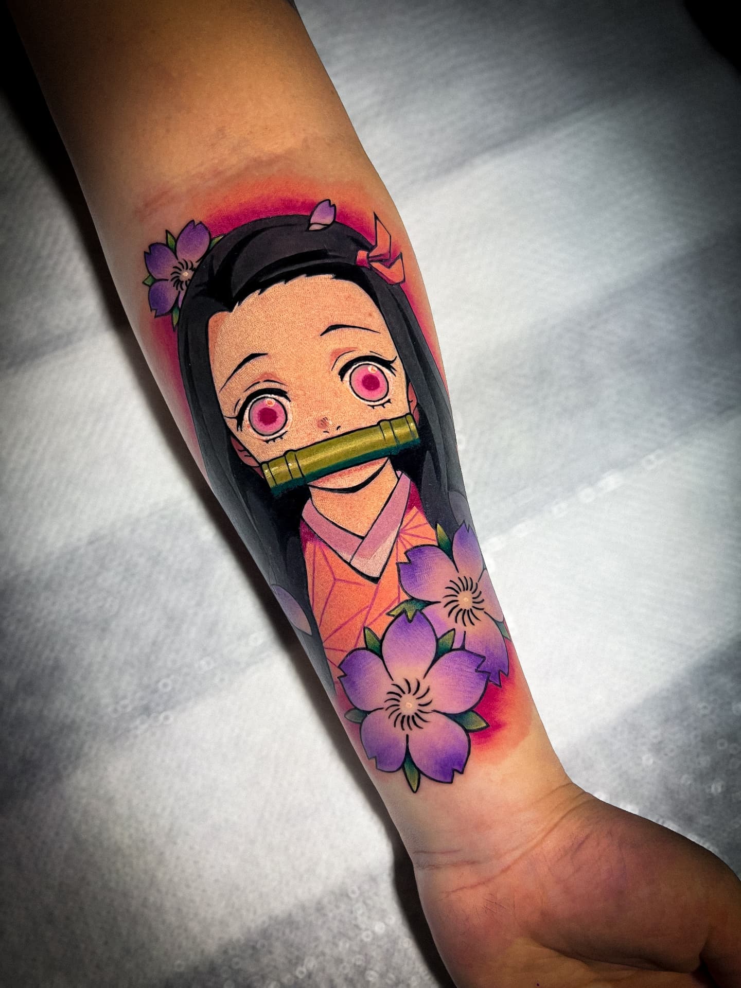 Tatuagem anime colorida da Nezuko por Braian